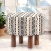 Collio Solid Wood Ottoman Pouffee in Stripe Beige Jackard fabric
