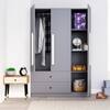 Hexa Red Wooden 3 Door Wardrobe with 2 Drawers and Hanging Space in Slate Grey Colour
