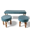 Cairo Sheesham Wood Accent Bench Set (Blue Jacquard Work Fabric Teak Finish)
