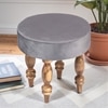 Roswell Sheesham Wood   Round Stool in Iron Grey Velvet Upholstery