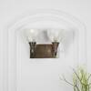 Minimal 2 Light Antique Brass Wall Light with Frosted White Glass