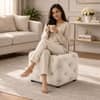 Doe Buck Colchester Velvet Tufted Ottoman Cube in Off White Colour with Wooden Base