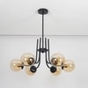 Karousel 6 Arm Black And  Amber Globe Glass Chandelier Ceiling Light