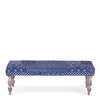 Cairo Sheesham Wood Mid Century 3+1+1 Seater Bench Set With 2 Stools In Indigo Patchwork Kantha