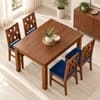 Globally Indian Taranga Solid Sheesham Wood 4 Seater Dining Table Set 4 Chairs Navy Blue