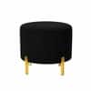 Doe Buck Premium Boucle Round Ottoman in Matte Black Colour with Polished Gold Legs