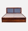 Lotus Solid Wood King  Size Upholstered Bed With Box Storage (Honey Oak Finish)