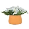 White Artificial Flowers Bunch With Orange Pot