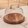 Ireka Homes Sweet Vault Acacia Wood Cake Stand with Glass Dome