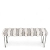 Belmont Sheesham Wood Mid Century 3 Seater Bench With Metal Legs In Grey Fabric