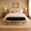 Doe Buck Upholstered Oval Bench in Black Colour with Gold Loop Legs