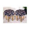 Roswell Sheesham Wood Parisian Round Set of 2 Stools in Blue Jacquard Work Fabric Upholstery