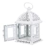 White Metal Lantern with Floral Cutouts