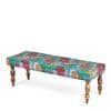Cairo Solid Wood 2 Seater Bench In Floral Print Green Kantha Fabric