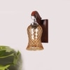 Devansh Solid Wood Electric Wall Light in Brown Colour with Lavender Shade Count of 1 Light