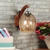 Devansh Solid Wood Electric Wall Light in Brown Colour with Lavender Shade Count of 1 Light