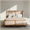 Valerio Duo-Panel Luxe Queen Size Bed in Off- White colour Velvet with Oak wood Frame