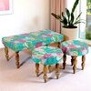 Bestone Sheesham Wood Mid Century 3+1+1 Seater Bench Set With 2 Stools In Sea Green Fruit Print Kantha