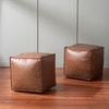 Cube Collection Brown Faux Leather Pouf Ottoman Set Of 2