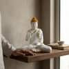 Devotional Divine Blessing Buddha Statue in 15 Inch in White and Gold Colour