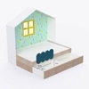 Little Hut Bed 6X4 Drawers On Wheels In Teal Colour53