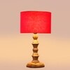 Devansh Red Cotton Table Lamp With  Wood Natural Base (7X7X15.5 Inches)-4