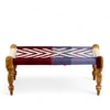 Oakville Sheesham Wood Vintage Seater Maachi Bench Set 2 Stools In Multi Colour Chindi White Rope