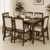 Globally Indian Compact Wooden 6 Seater Dining Table Set – Comfortable 6 Upholstered Seat and Back in Beige Sapphire