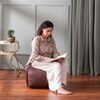 Cuboid Collection Brown Faux Leather Pouf Ottoman Set Of 2