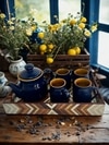 Midnight Bloom Blue Tea Set with Serving Tray