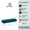 Doe Buck Upholstered Bench in Teal Colour with Channel Stitching and Gold Legs