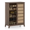 Fujiwara 24 Pair Solid Wood and Cane Shoe Cabinet In Danish Walnut Finish