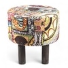 Morgan Acacia Wood Set of 2 Ottoman Pouffees in Israel Print Patchwork Kantha, Antique Grey Finish