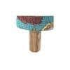Morgan Solid Wood Pouf Stool in Floral Print Green Kantha Fabric