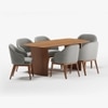 Anish Solid Wood Dining Table with Six Wayane Arm Chairs in Grey Colour