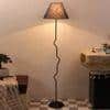Anais Maroon Natural Fiber Floor Lamp with Black Iron Base