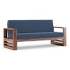 Parson 3 Seater Wooden Sofa In Teak Finish (Midnight Indigo Blue)