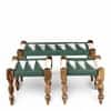 Oakville Sheesham Wood Vintage 2 Seater Maachi Balcony Bench with 2 Stools in Green and White