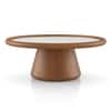 Lazo Solid Wood And Banswara Marble Circular Coffee Table In Amber Walnut Finish