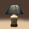 Devansh Conical Turquoise Jute Shade Lamp With Wood & Mosaic Glass Base For Decoration/Office/Home/Gifting/Study For Decoration/Office/Home/Gifting/Study -(10X10X14.5) Inches -A