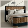 Heritage Cane Upholstered Queen Size Bed in Linen With Oak wood Frame