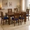 Globally Indian Ananta Solid Sheesham Wood 6 Seater Dining Table Set 6 Chairs Navy Blue