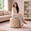 Doe Buck Briana Velvet Tufted Ottoman Cube in Beige Colour