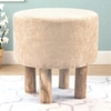 Morgan Solid Wood Pouf Stool in Ivory Sparkle Velvet Fabric