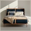 Valerio Duo-Panel Luxe King Size Bed in Navy Blue colour Velvet with Oak wood Frame