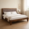 Grid Solid Wood Queen  Size Upholstered Bed Without Storage (Provincial Teak Finish, Brown Colour)