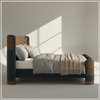 Heritage Cane Upholstered Queen Size Bed in Linen With Oak wood Frame