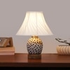 Devansh Off-White Cotton Shade Cross Pleated Lamp With Wood & Mosaic Glass Base For Decoration/Office/Home/Gifting/Study For Decoration/Office/Home/Gifting/Study