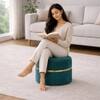 Doe Buck Gracy Velvet Round Ottoman in Teal Colour with Gold Band