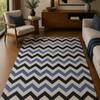 Imperial Knots Ivory Blue Black Chevron Hand Woven Dhurrie 4x6 Feet